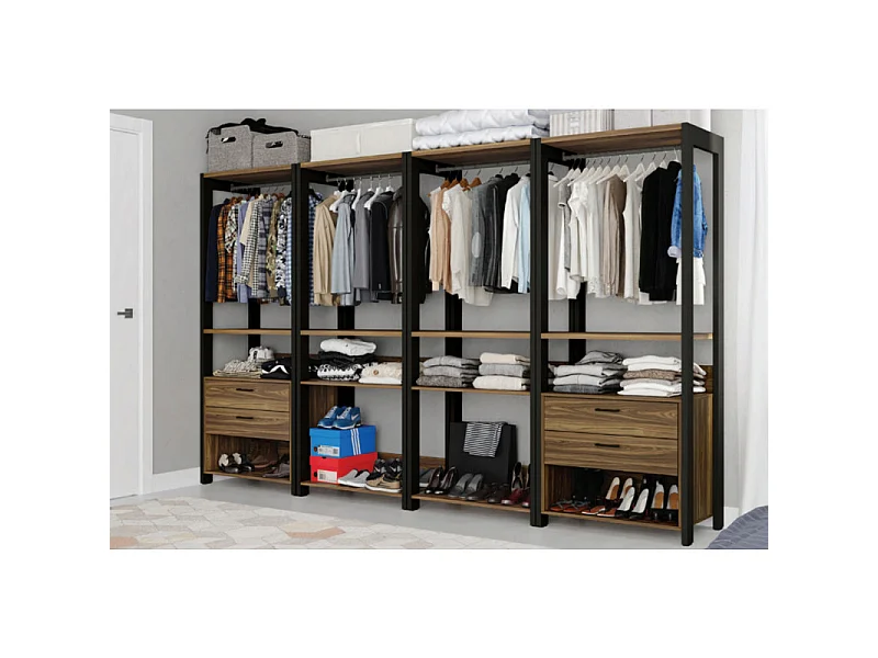 Dressing Ouvert L. 73 cm Noyer et Noir 2 Tiroirs