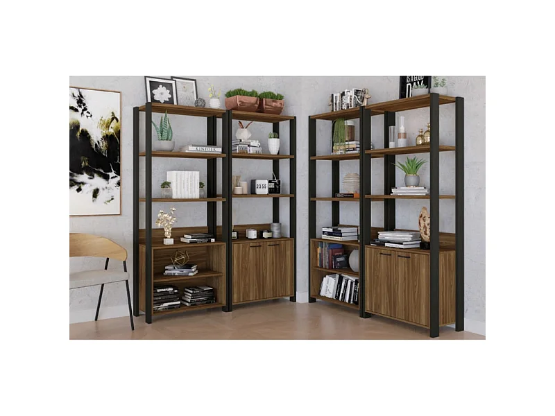 Dressing Ouvert L. 73 cm Noyer et Noir 2 Tiroirs