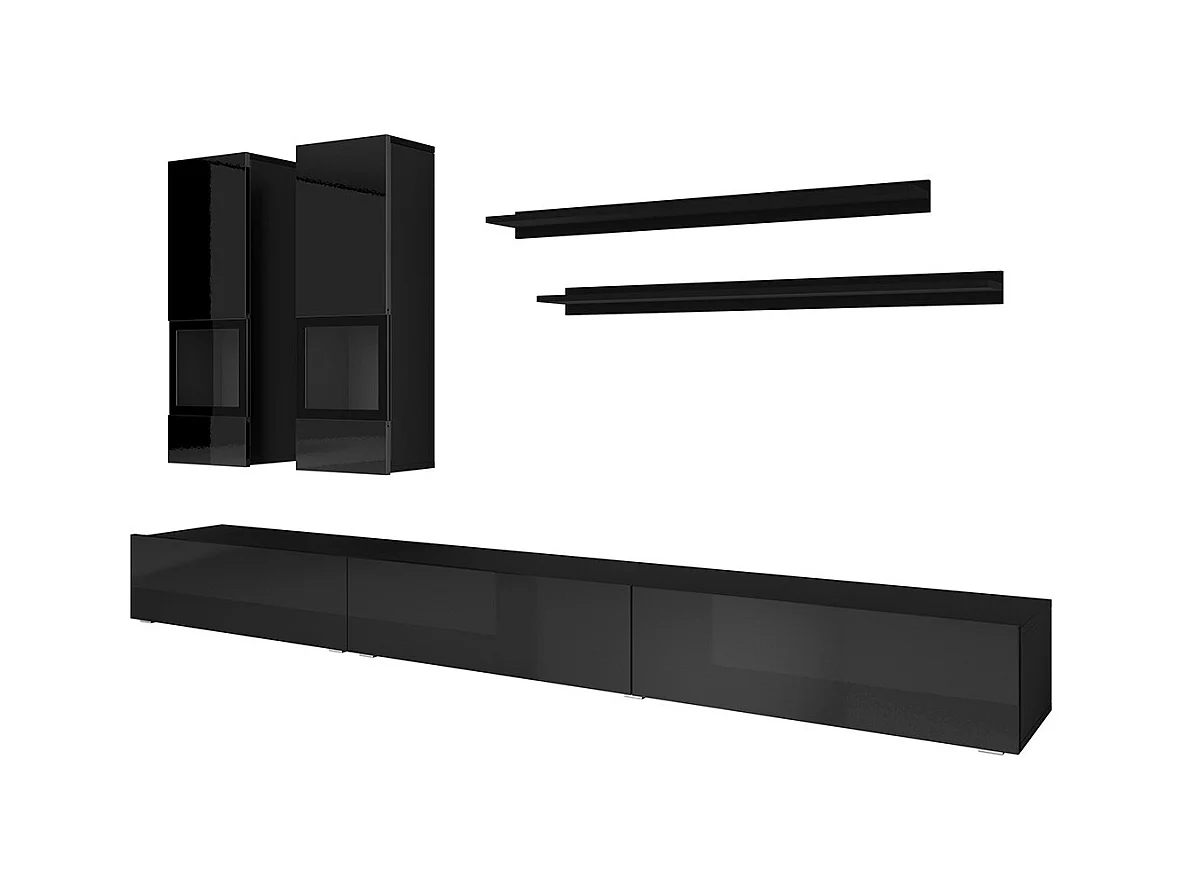Ensemble meubles de salon collection RAMOS. Coloris noir brillant. LED intégrées.
