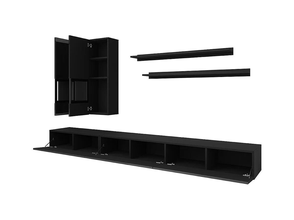 Conjunto de móveis para sala de estar coleção RAMOS. Cor preto brilhante. LED integrado.