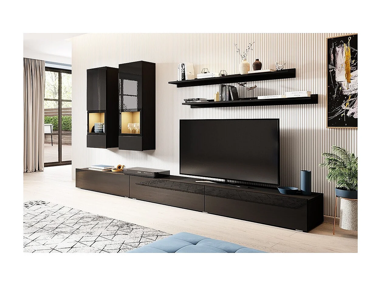 Salonmeubelset collectie RAMOS. Kleur glanzend zwart. Geïntegreerde LED.
