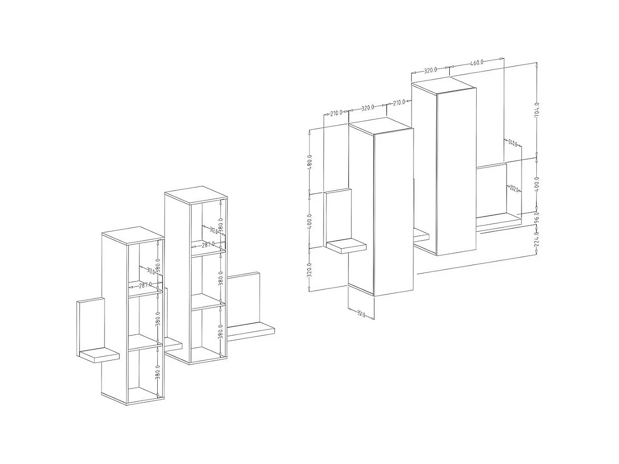 Conjunto de móveis para sala de estar com LED, coleção BERGAMO. Cores carvalho e cinza.