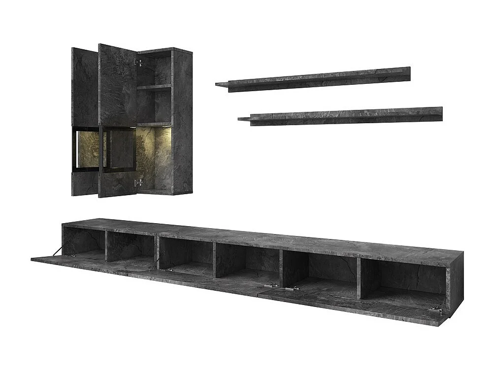 Ensemble meubles de salon RAMOS – Gris effet ardoise – LED multicolores intégrées