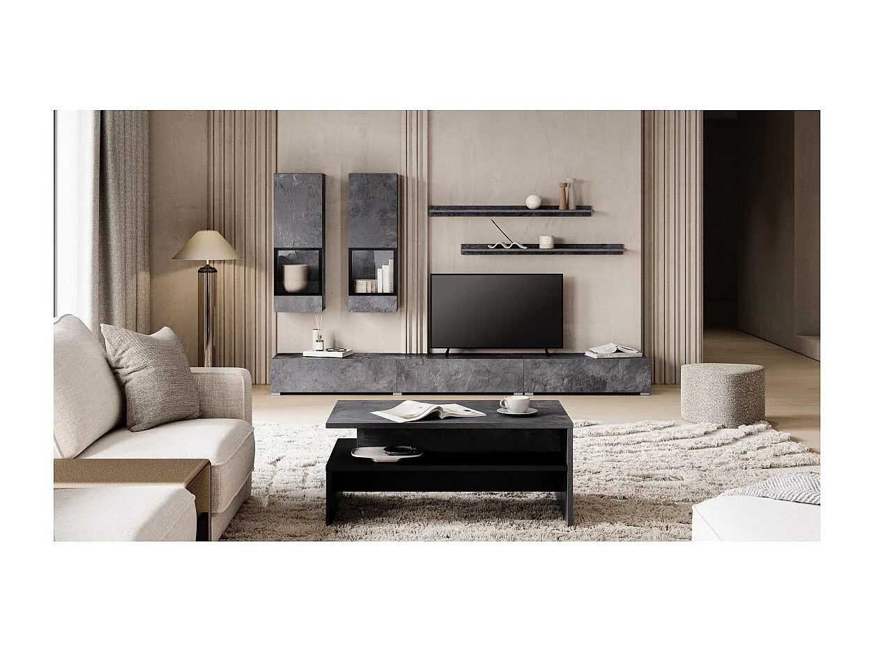 Ensemble meubles de salon RAMOS – Gris effet ardoise – LED multicolores intégrées