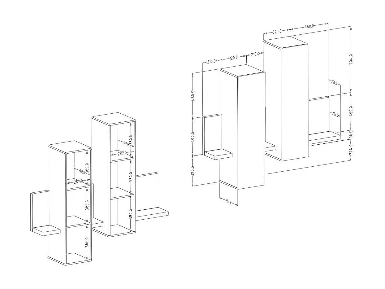 Ensemble meubles de salon avec LED collection BERGAME. Coloris blanc et gris béton.