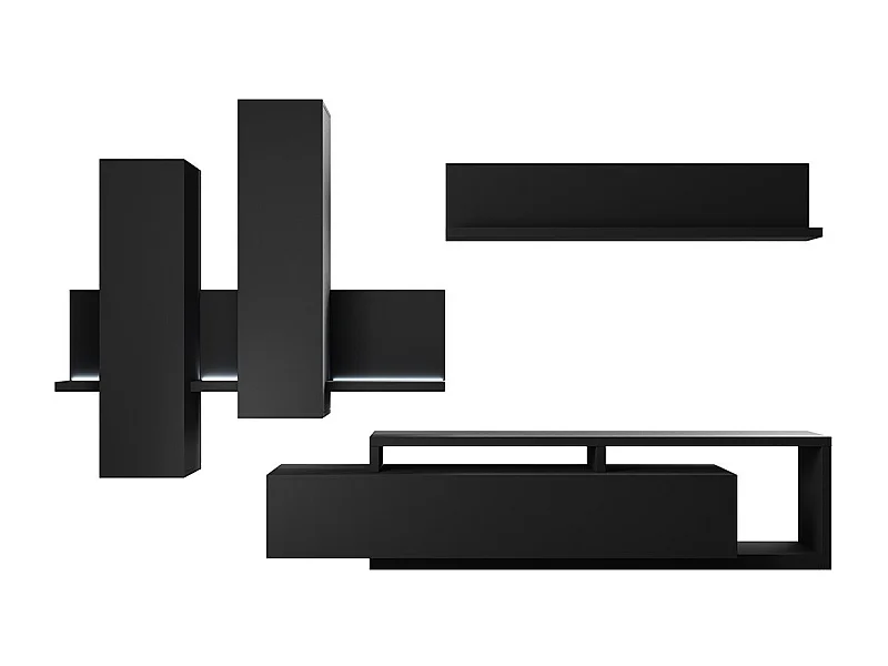 Conjunto de muebles para sala con LED colección BERGAMO. Color negro super mate.