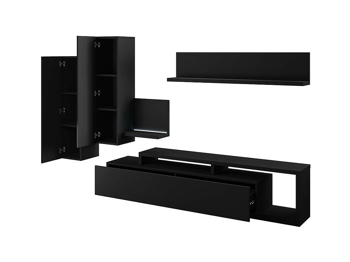 Conjunto de móveis para sala de estar com LED, coleção BERGAMO. Cor preto super fosco.