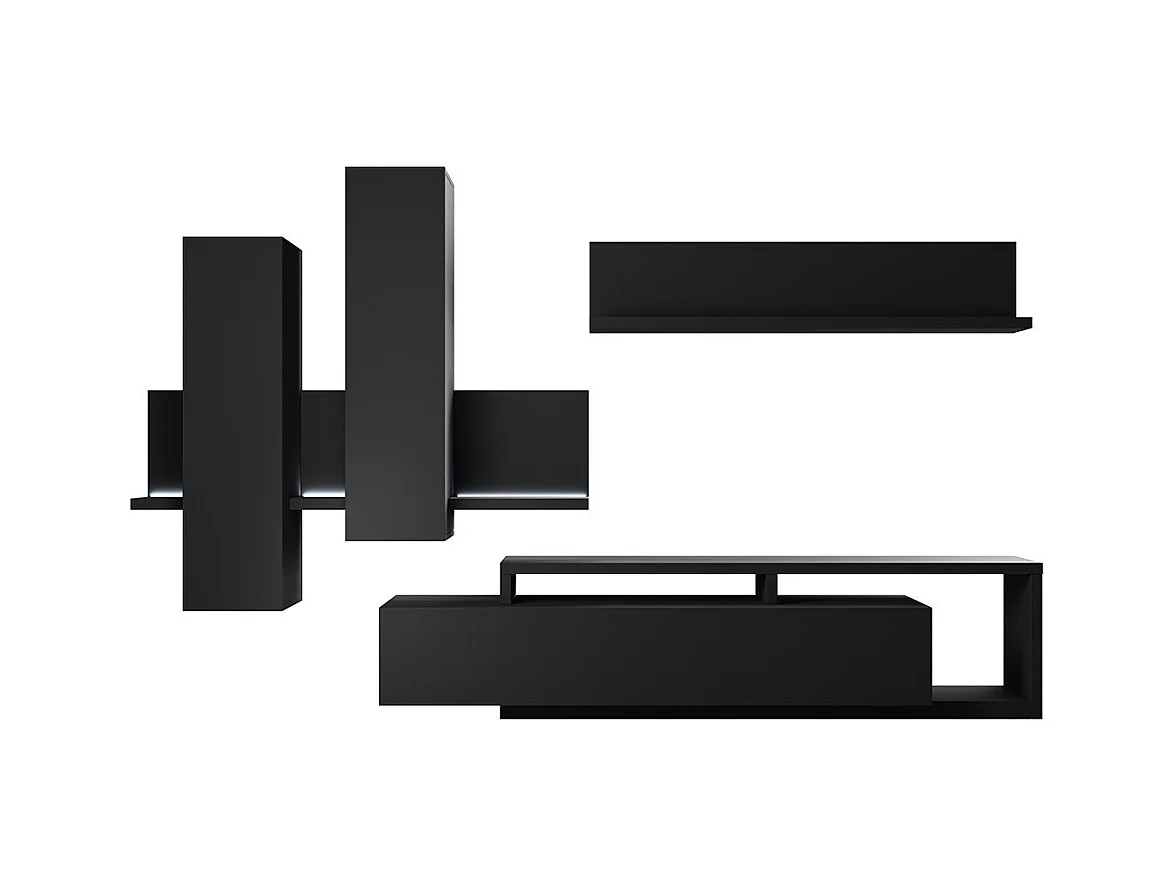 Ensemble meubles de salon avec LED collection BERGAME. Coloris noir super mat.