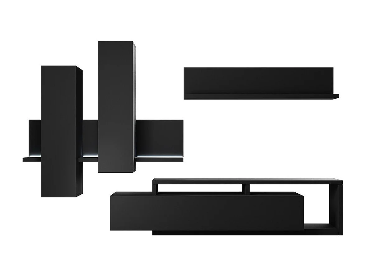 Ensemble meubles de salon avec LED collection BERGAME. Coloris noir super mat.