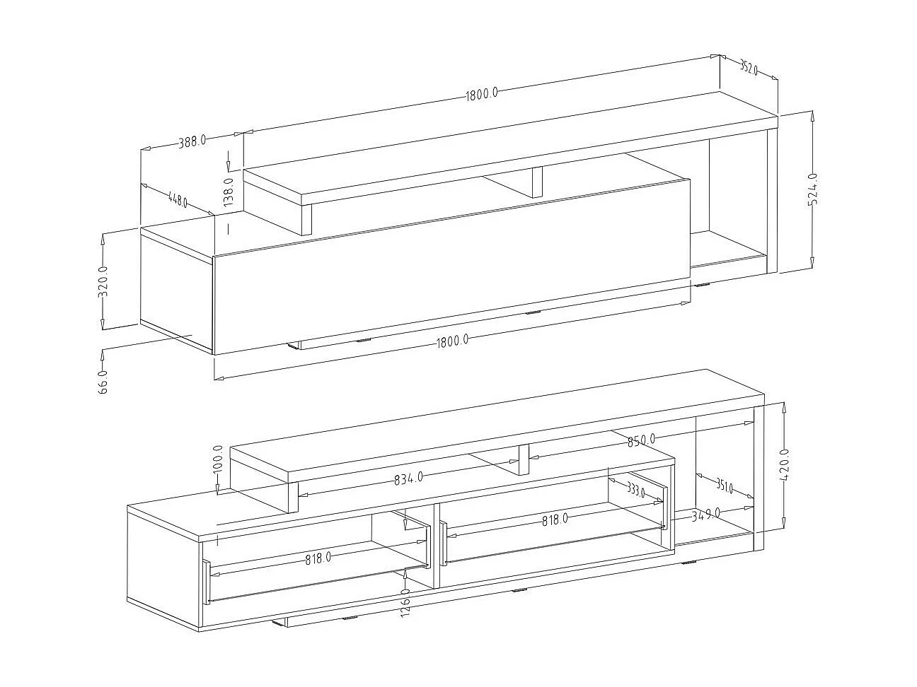 Ensemble meubles de salon avec LED collection BERGAME. Coloris noir super mat.