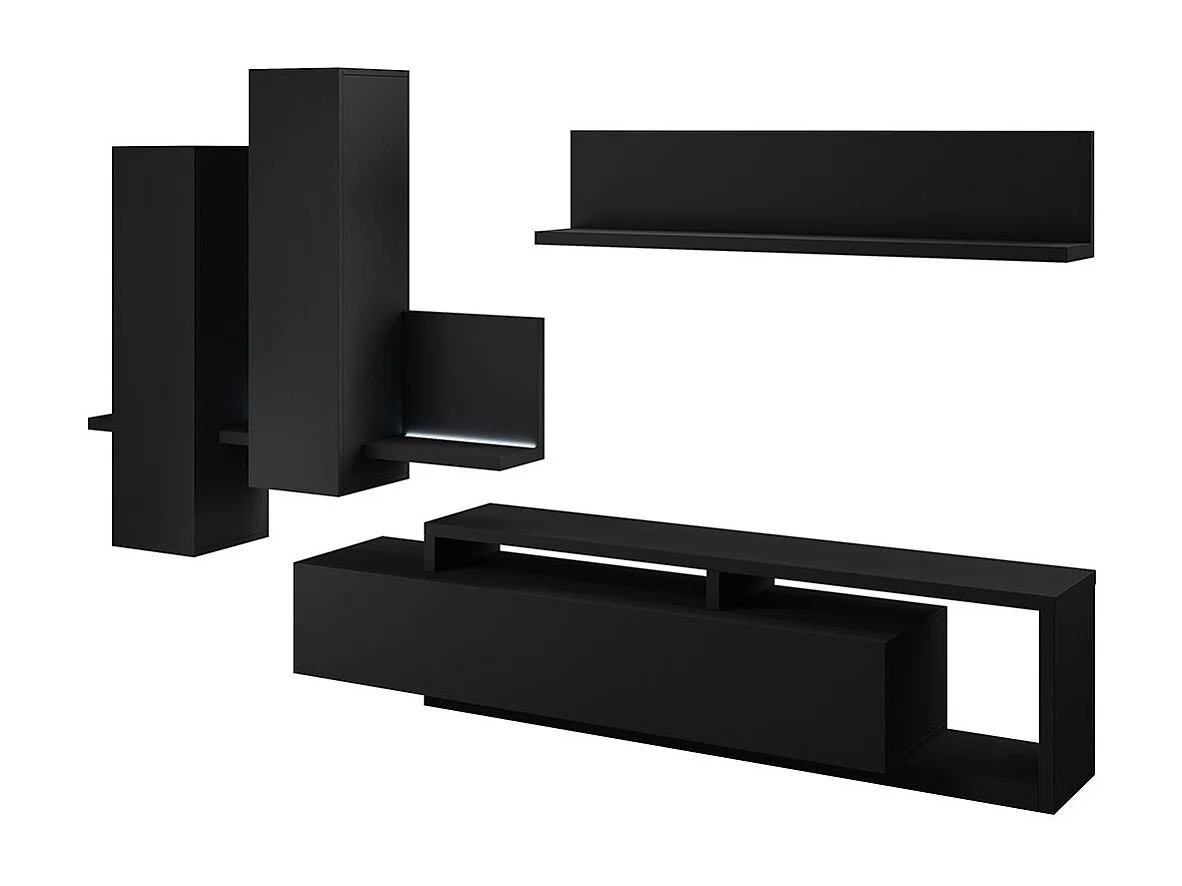 Ensemble meubles de salon avec LED collection BERGAME. Coloris noir super mat.