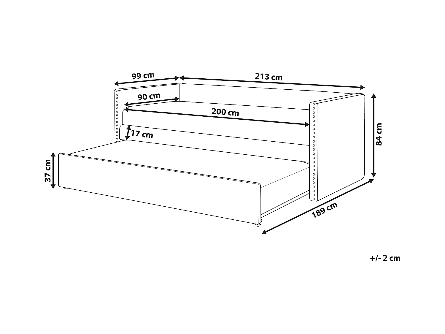 Lit gigogne Velours TROYES 90 x 200 cm Bleu clair