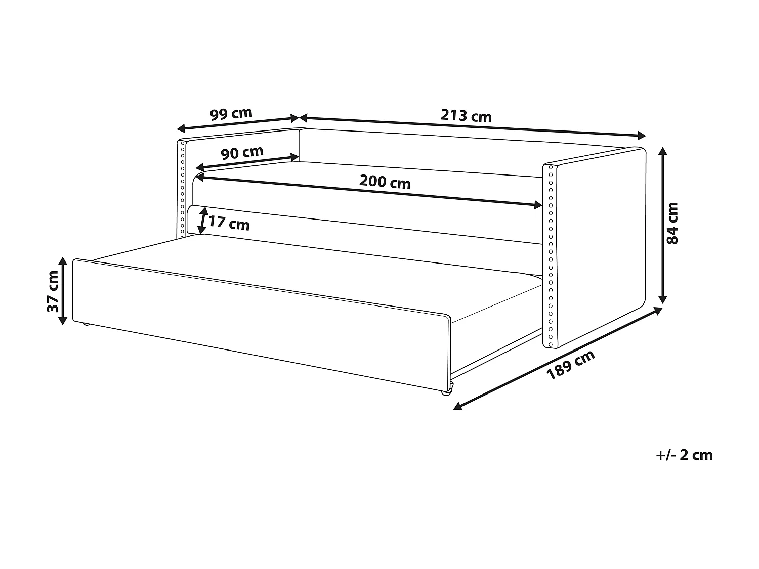 Onderschuifbed Fluweel TROYES 90 x 200 cm Lichtblauw