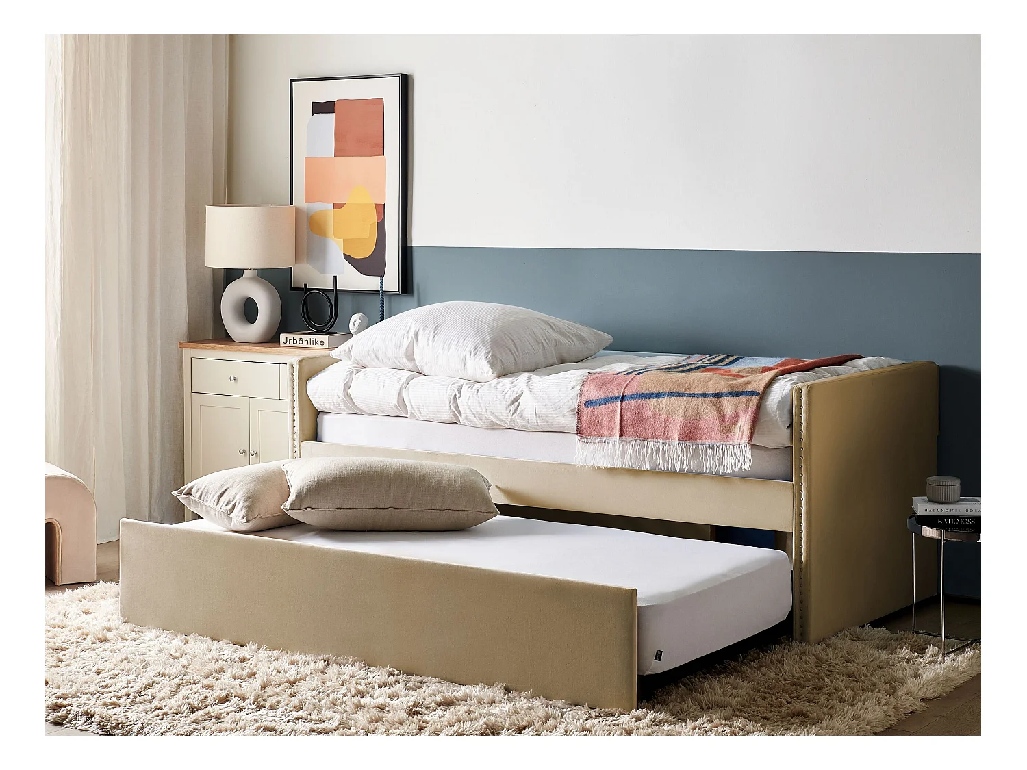 Łóżko wysuwane Welur TROYES 90 x 200 cm Beżowy