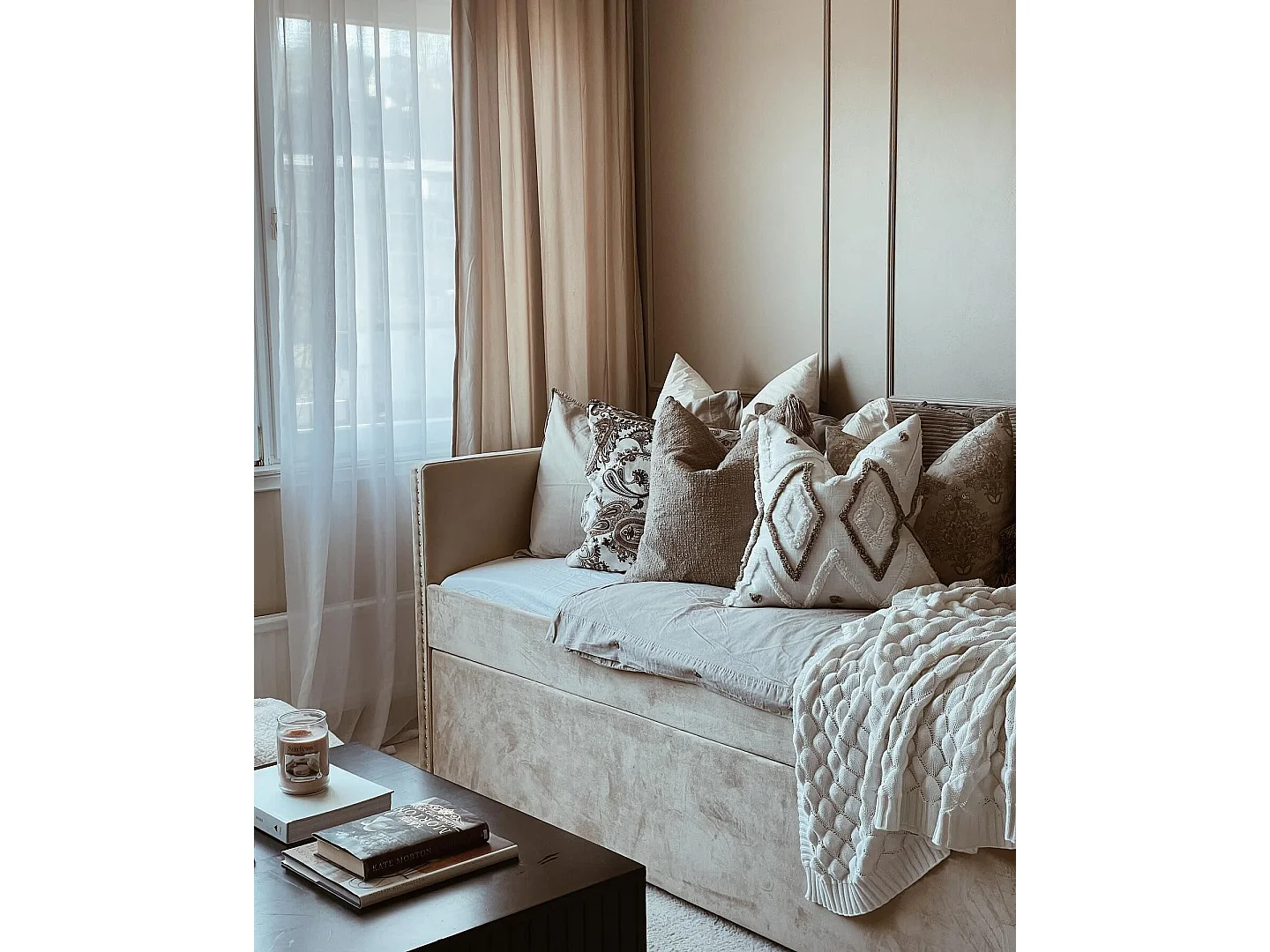 Lit gigogne Velours TROYES 90 x 200 cm Beige