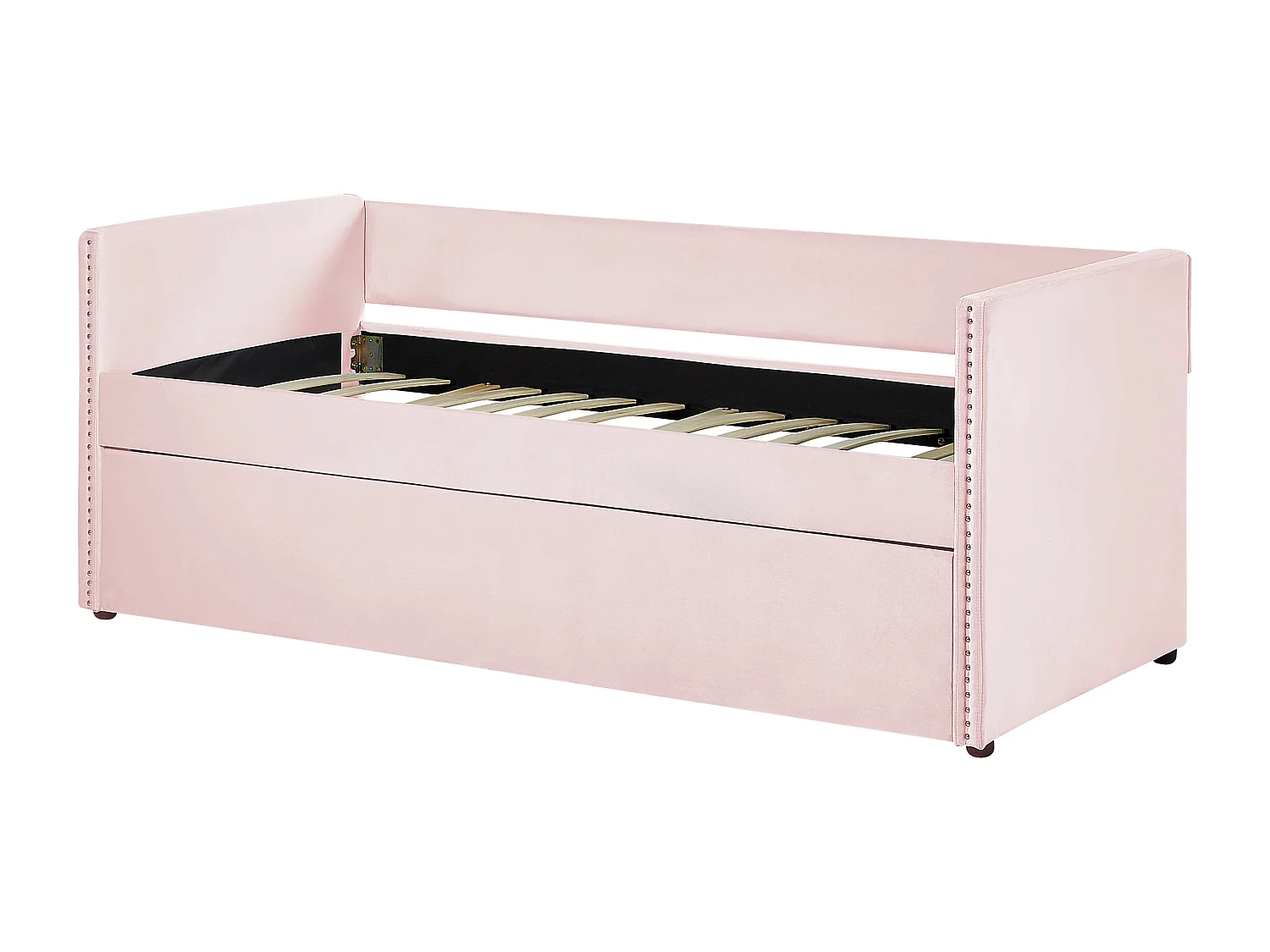 Lit gigogne Velours TROYES 90 x 200 cm Rose pastel