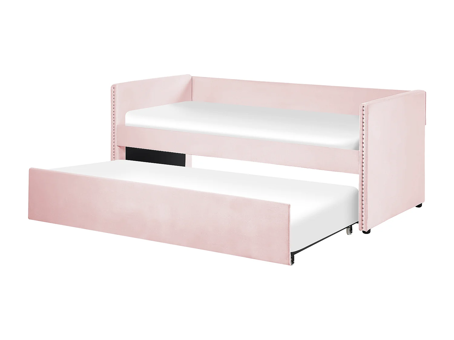 Lit gigogne Velours TROYES 90 x 200 cm Rose pastel