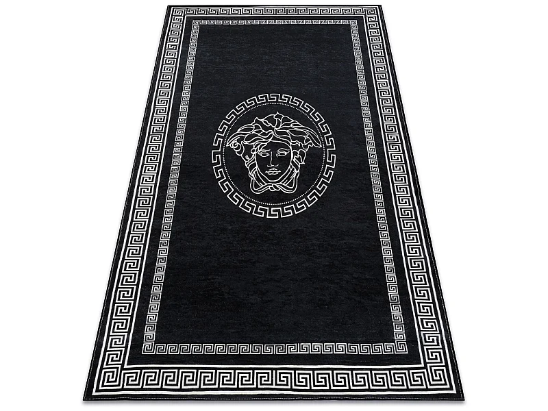 ANDRE 2031 Waschteppich Rahmen, Meduse griechisch Anti-Rutsch - schwar 80x150 cm