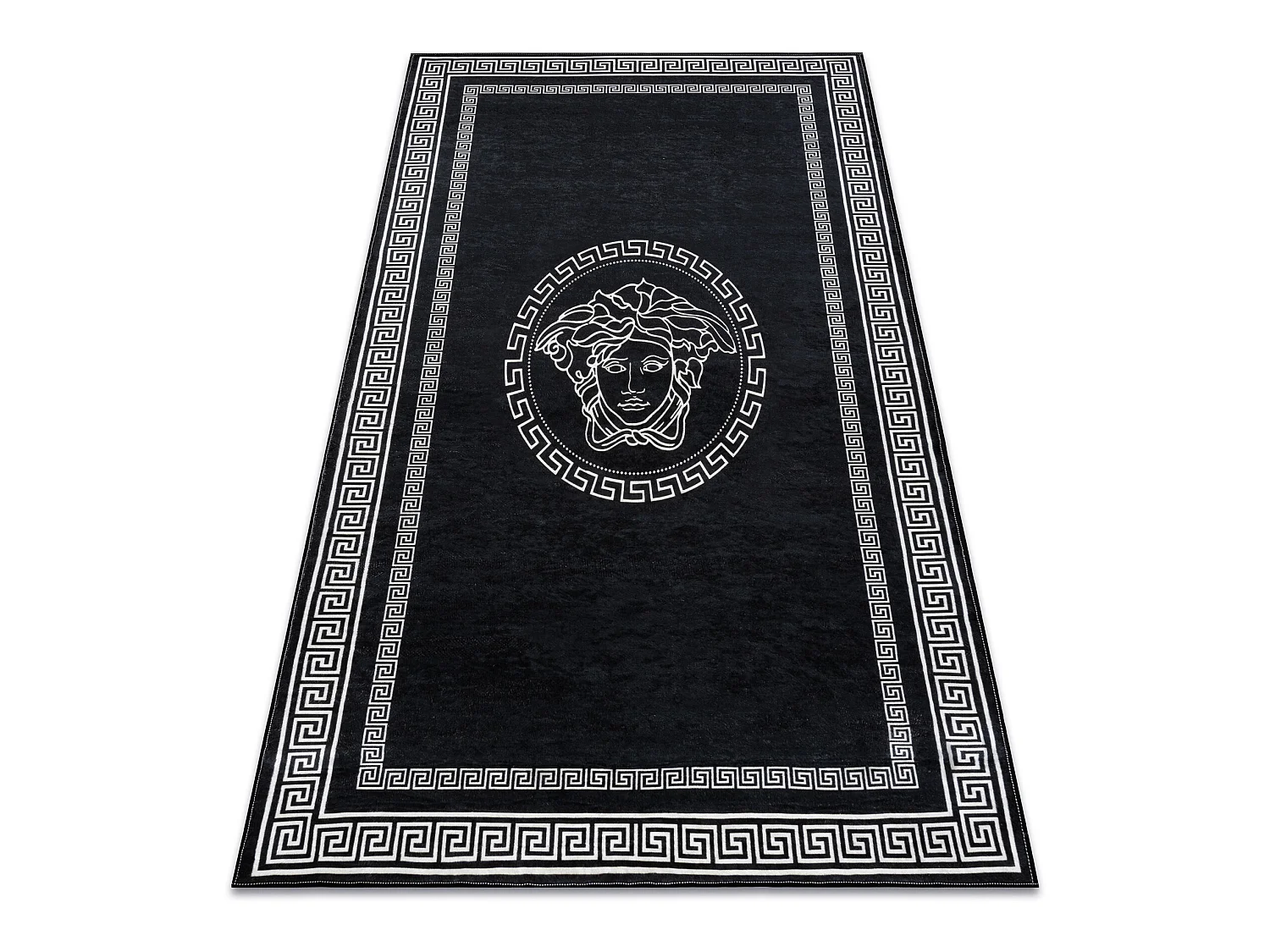 ANDRE 2031 tapijt wasbaar Kader grieks kwallen antislip - zwart / witr 80x150 cm