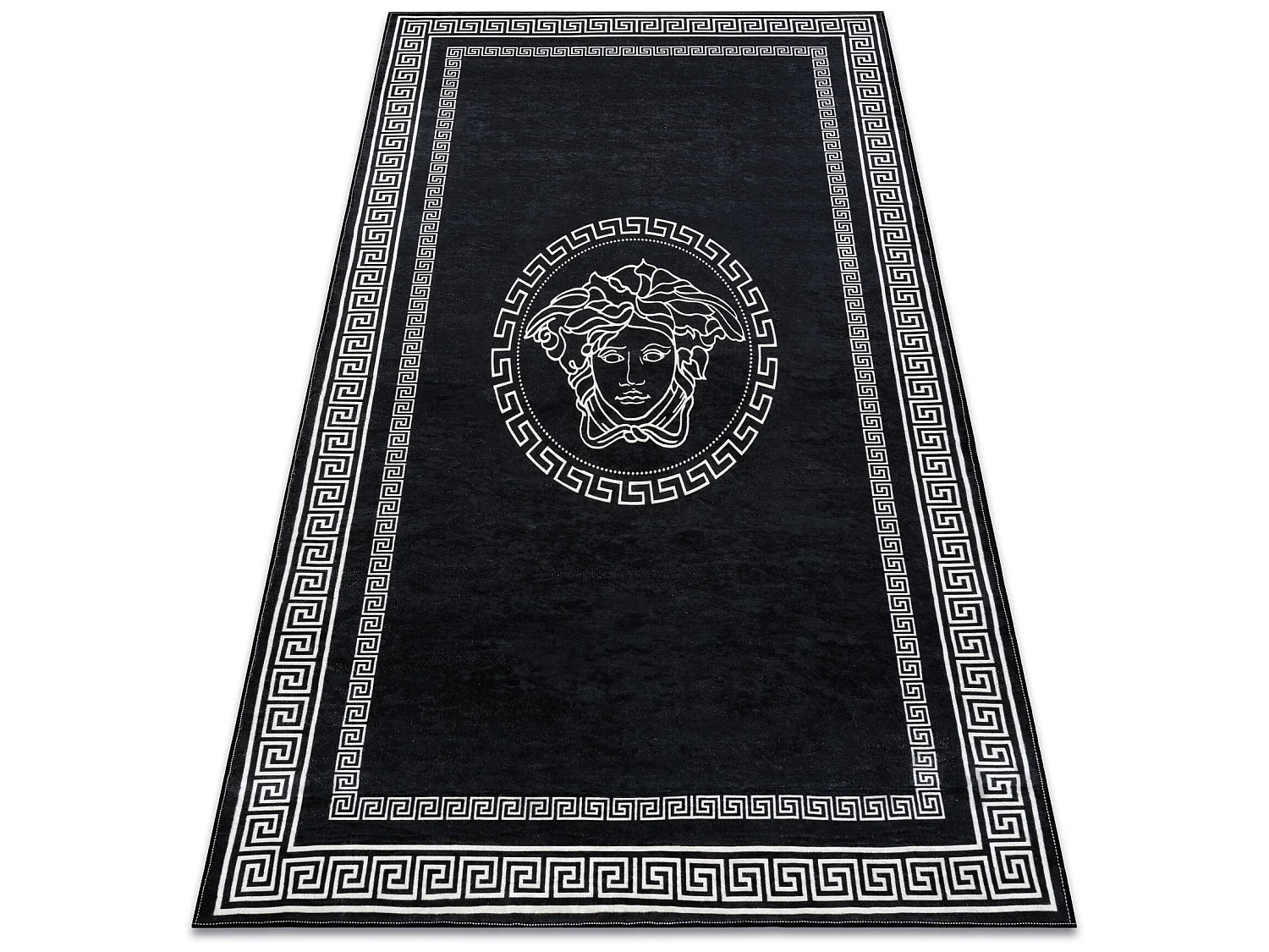 ANDRE 2031 tapijt wasbaar Kader grieks kwallen antislip - zwart / witr 80x150 cm