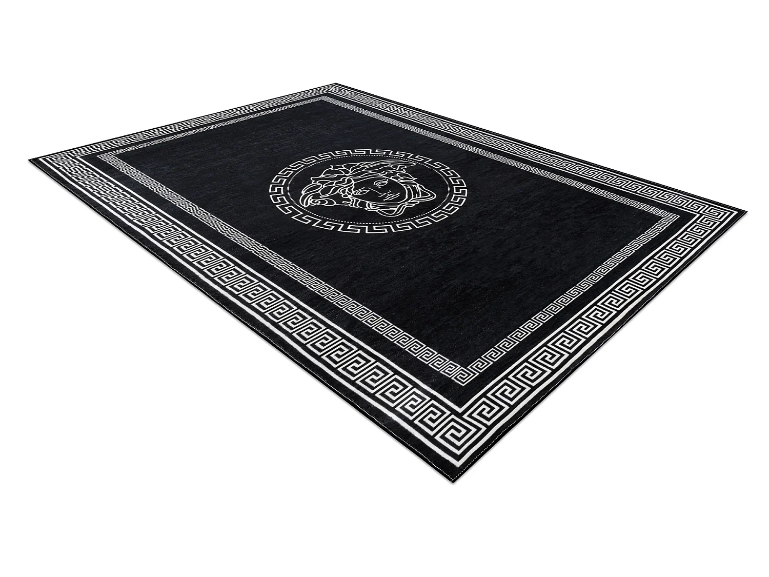 ANDRE 2031 tapijt wasbaar Kader grieks kwallen antislip - zwart / witr 80x150 cm