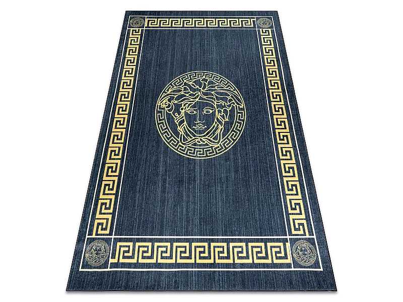 Tapis lavable ANDRE 1972 marbre méduse grec antidérapant - bleu et o 80x150 cm