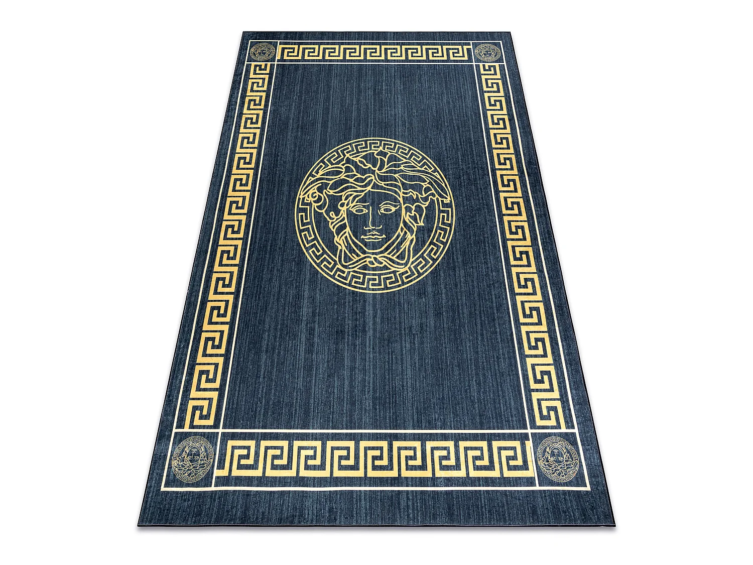 Tapis lavable ANDRE 1972 marbre méduse grec antidérapant - bleu et o 120x170 cm