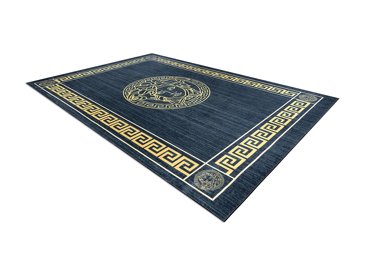 ANDRE 1972 tapijt wasbaar Kader grieks kwallen antislip - blauw / goud 120x170 cm