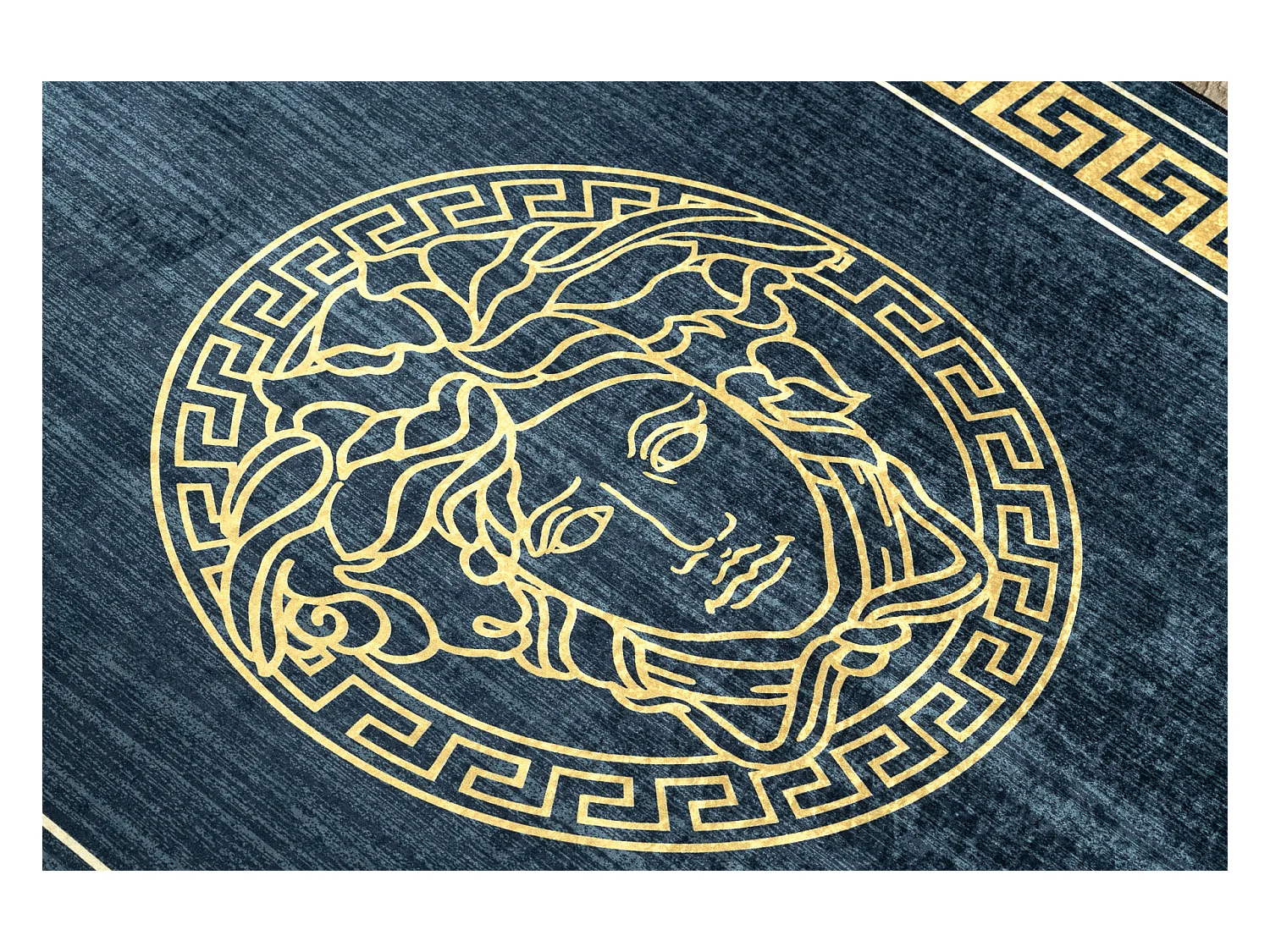 ANDRE 1972 tapijt wasbaar Kader grieks kwallen antislip - blauw / goud 120x170 cm