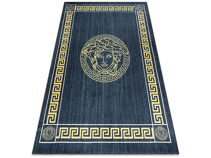 Tapis lavable ANDRE 1972 marbre méduse grec antidérapant - bleu et o 120x170 cm
