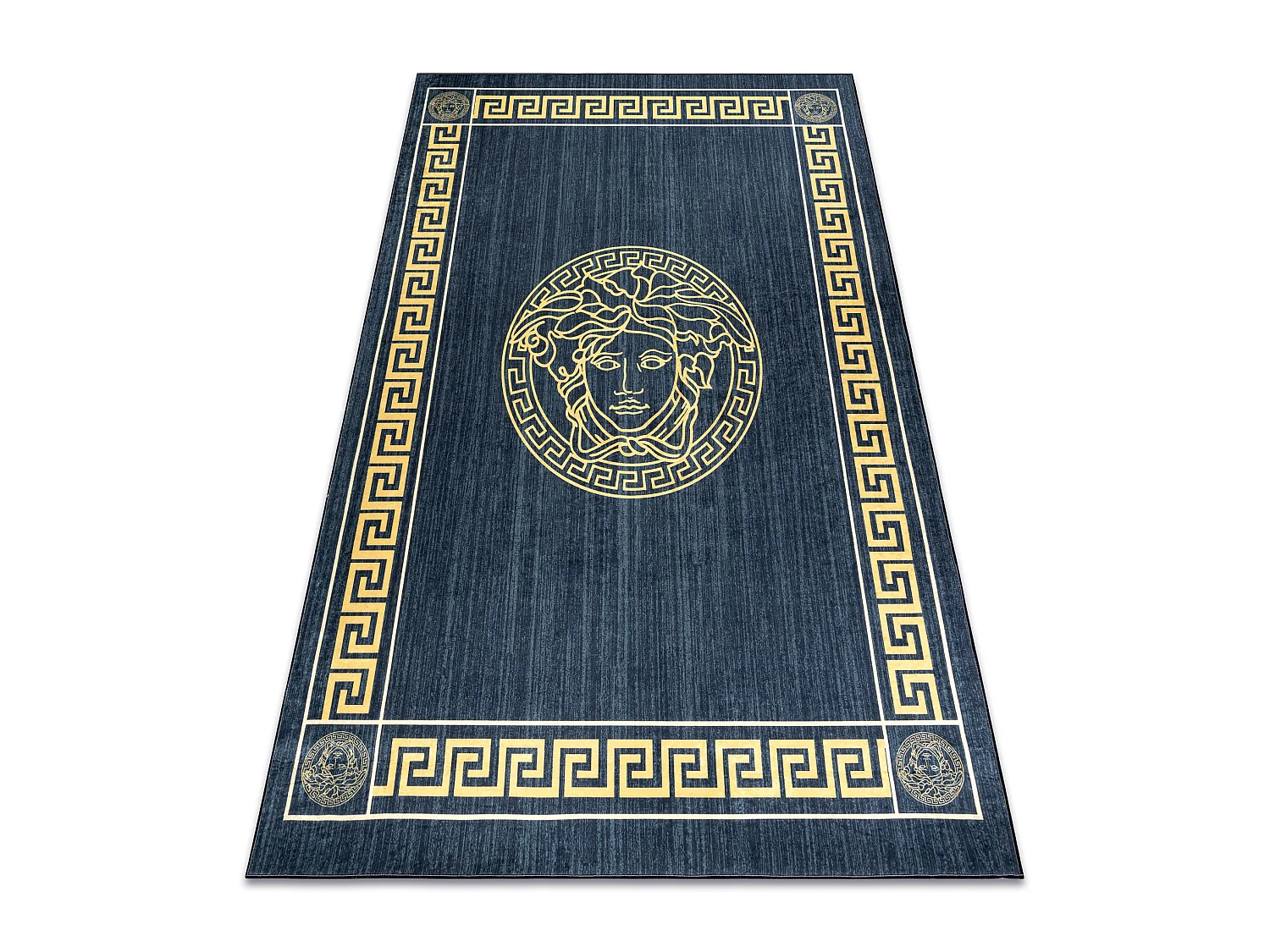 Tapis lavable ANDRE 1972 marbre méduse grec antidérapant - bleu et o 160x220 cm