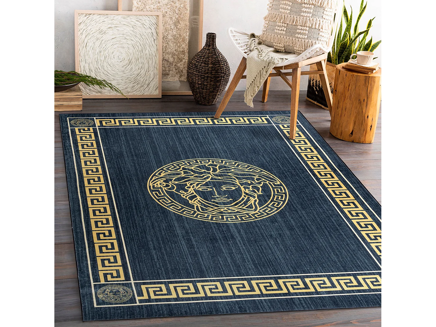 Dywan do prania ANDRE 1972 Ramka, meduza grecki antypoślizgowy - nieb 160x220 cm