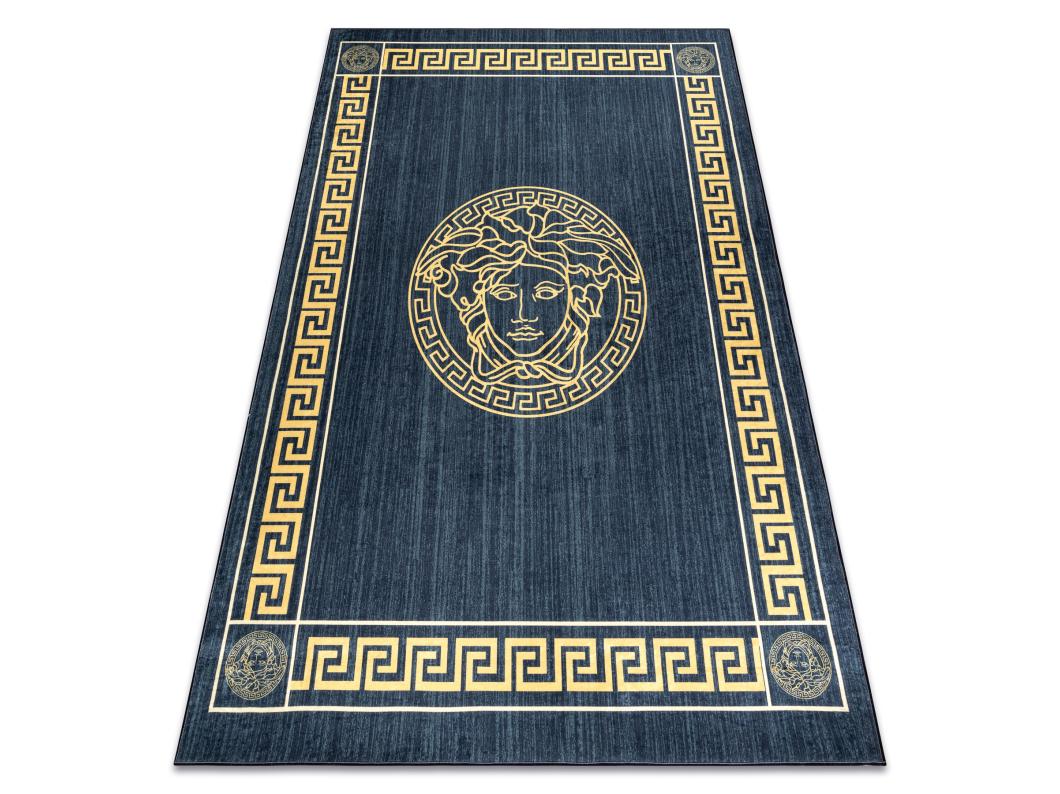 Tapis lavable ANDRE 1972 marbre méduse grec antidérapant - bleu et o 160x220 cm