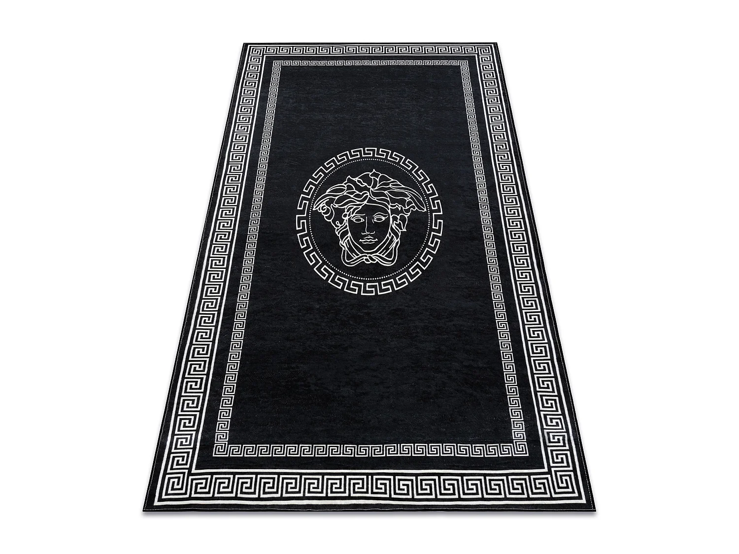 Tapis lavable ANDRE 2031 marbre méduse grec antidérapant - noir et b 160x220 cm