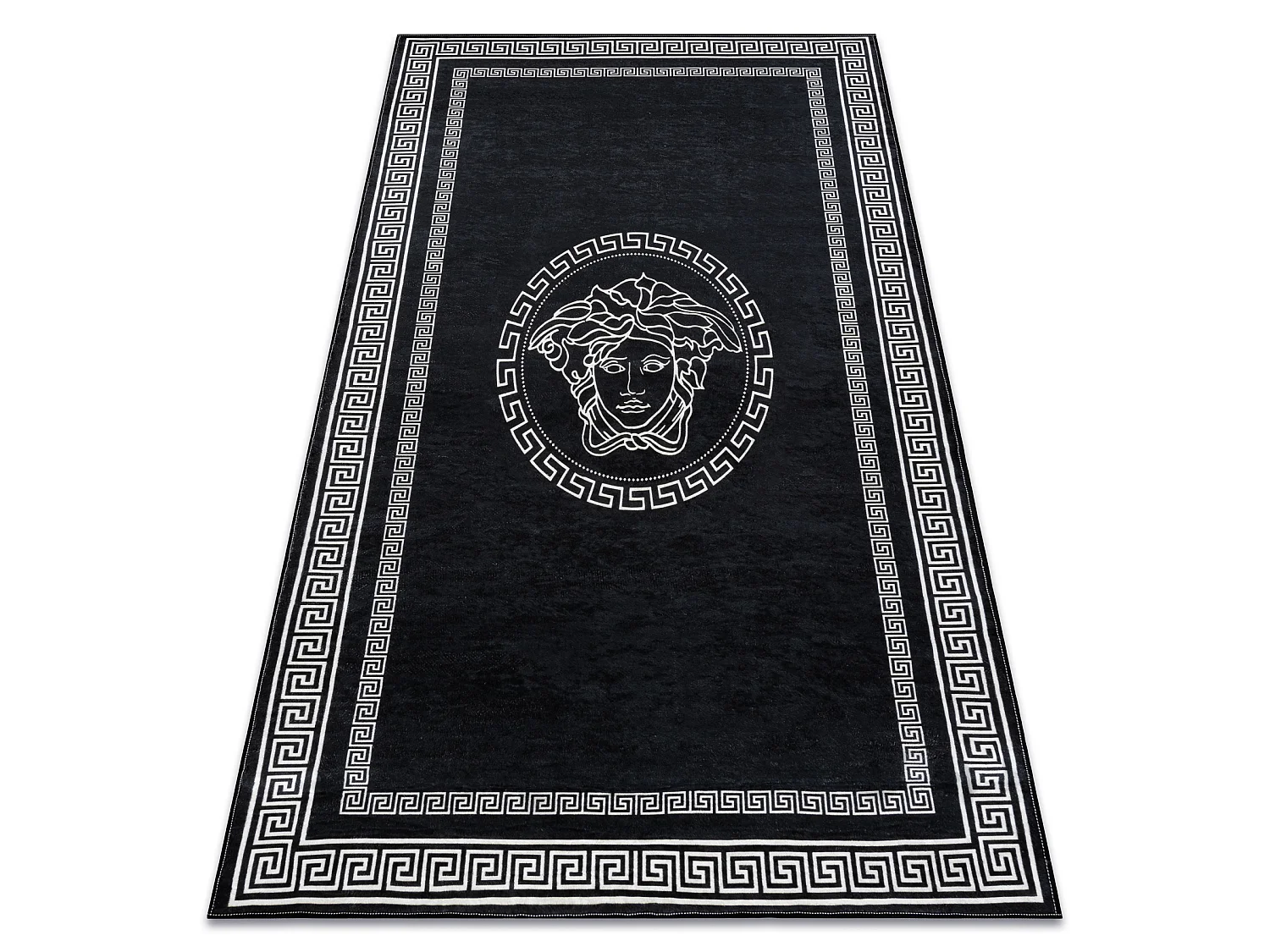 Tapis lavable ANDRE 2031 marbre méduse grec antidérapant - noir et b 160x220 cm