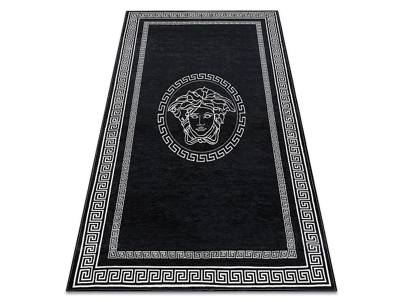 Tapis lavable ANDRE 2031 marbre méduse grec antidérapant - noir et b 120x170 cm