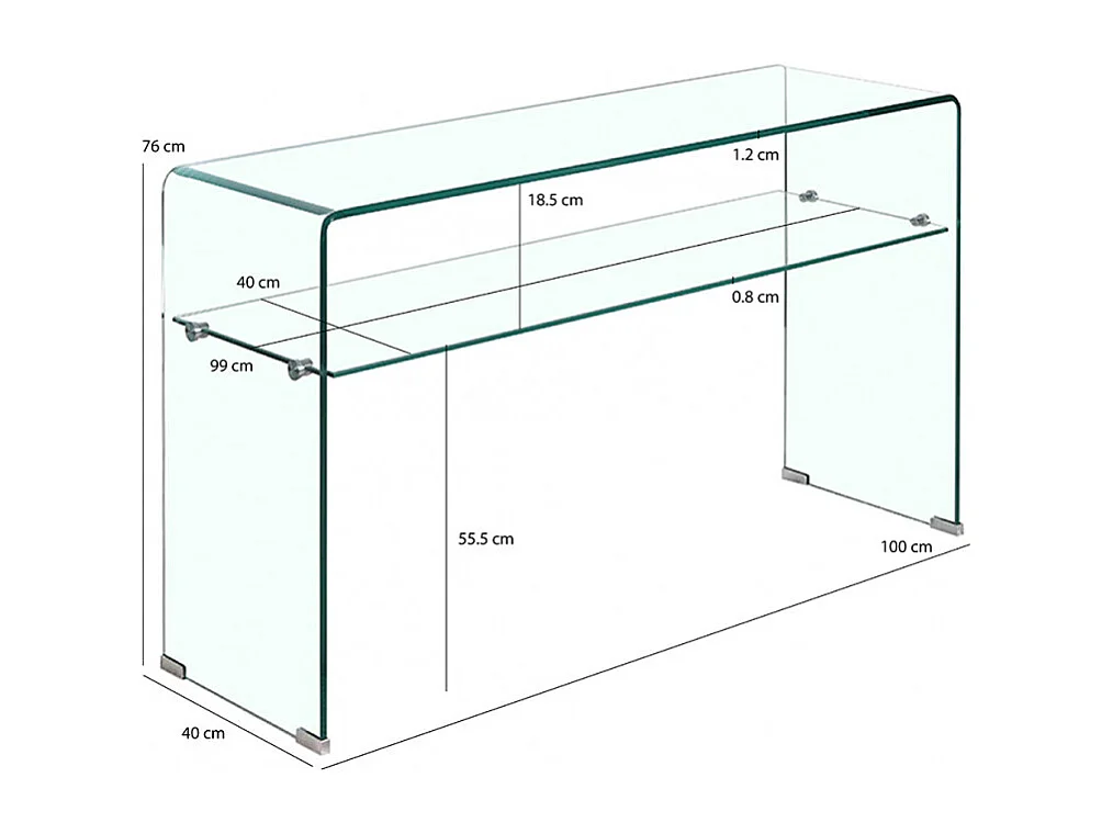 Console rectangulaire L. 100 cm verre trempé et étagère vitrée - ICE
