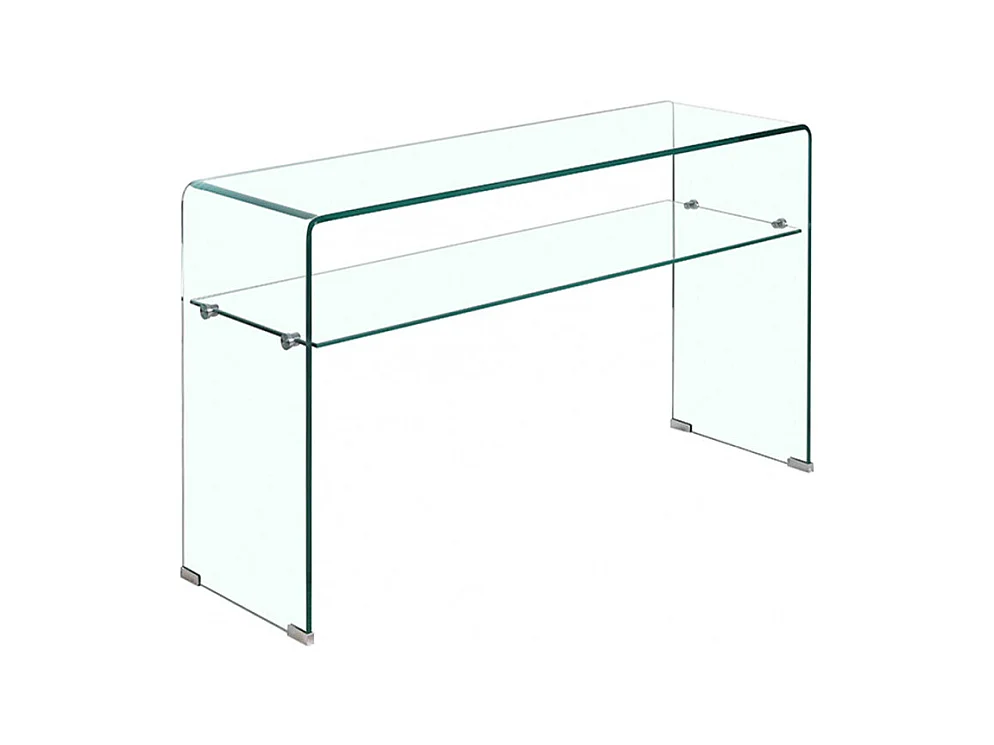 Console rectangulaire L. 100 cm verre trempé et étagère vitrée - ICE