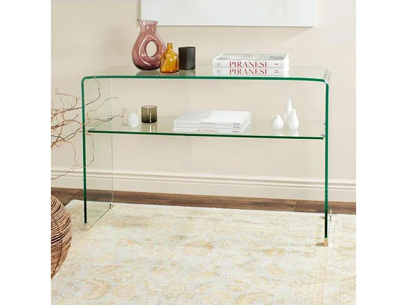 Console rectangulaire L. 100 cm verre trempé et étagère vitrée - ICE