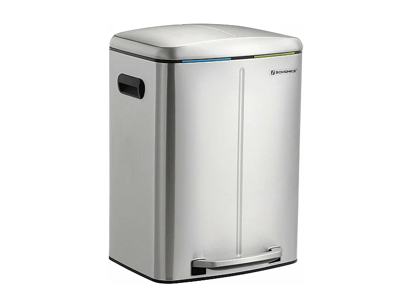 Lixeira 2 baldes lixeira de cozinha 2 x 20 litros lixeira plástica dupla baldes internos tampa articulada alça hermética fechamento suave prata 12_0003614