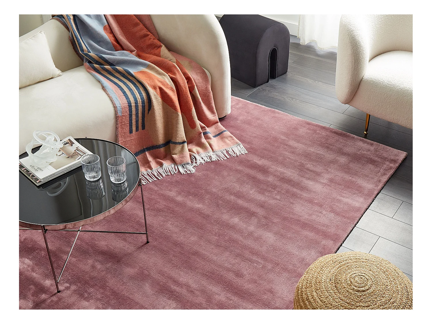 Teppich Viskose rosa 160 x 230 cm einfarbig handgewebt Kurzflor Modern Gesi II