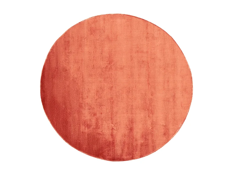 Teppich Viskose orange rund 140 cm einfarbig handgewebt Kurzflor Modern Gesi II