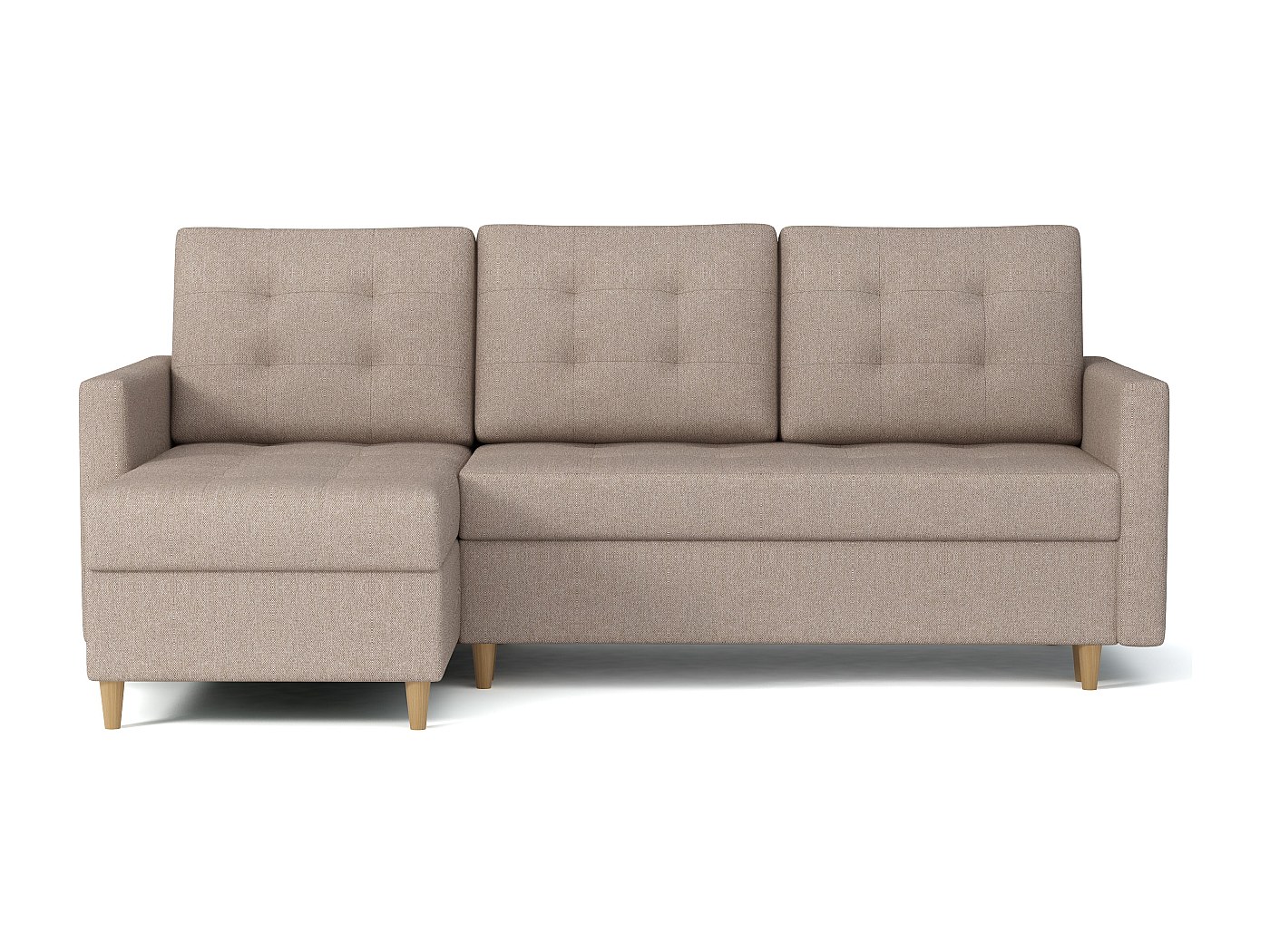 Canapé 4 places KOMECO d'angle réversible convertible avec coffre et têtières réglables en tissu bouclette