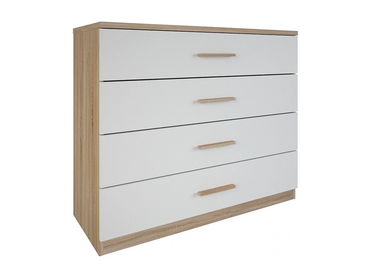 Commode 4 tiroirs Lena blanc et naturel