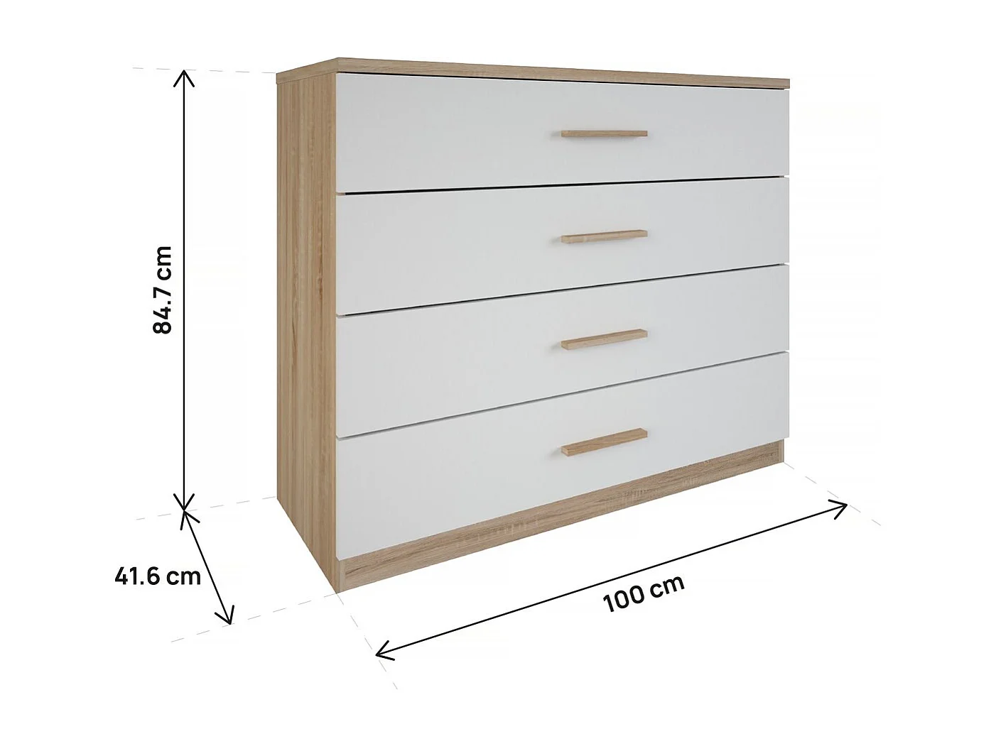 Commode 4 tiroirs Lena blanc et naturel
