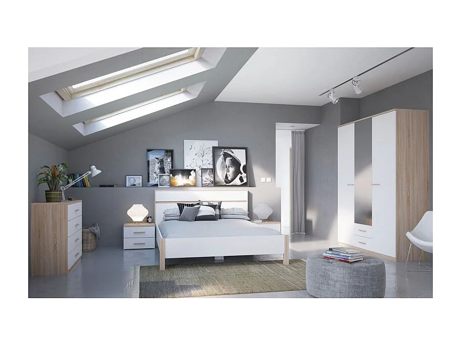 Commode 4 tiroirs Lena blanc et naturel