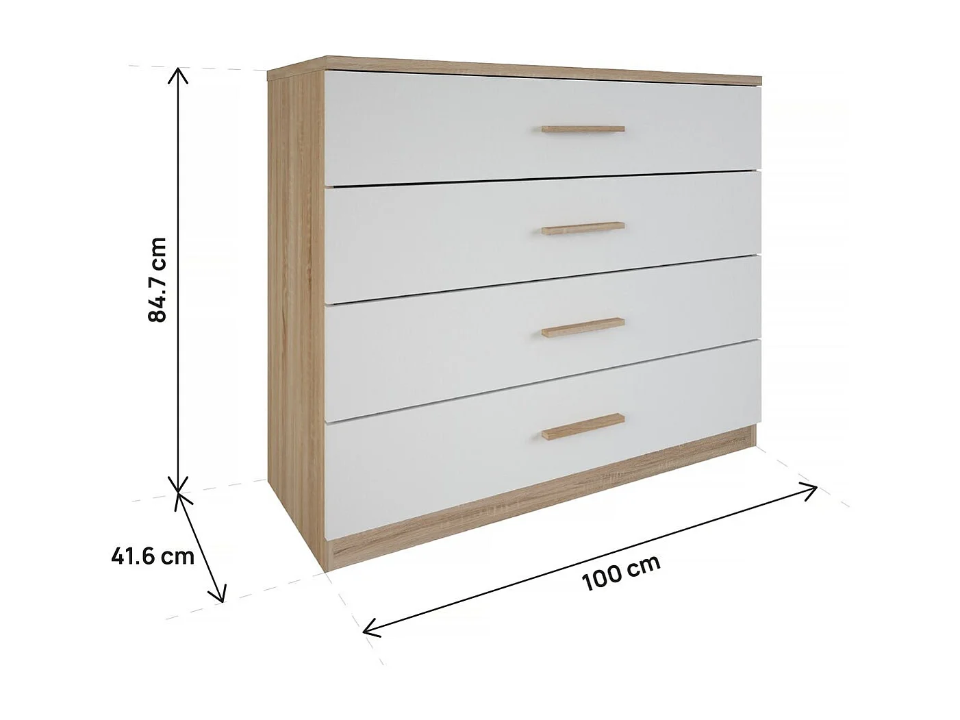 Commode 4 tiroirs Lena blanc et naturel
