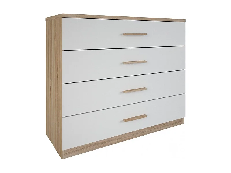 Commode 4 tiroirs Lena blanc et naturel