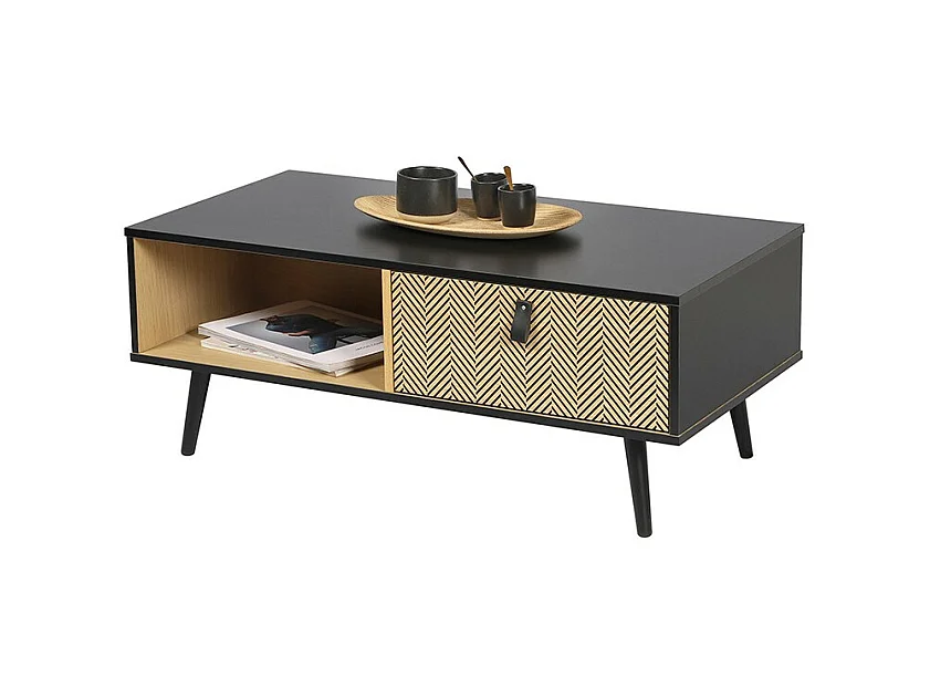 Table basse Arsenal décor noir 1 tiroir - Noir