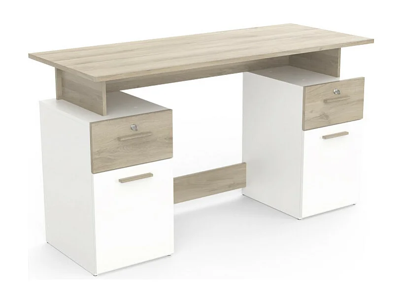 Bureau 2 caissons blanc/naturel Platon